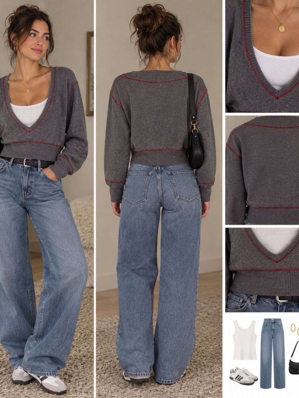 Tiger Of Sweden, Deep V-Neck Wool Blend Sweater, Heather Grey, Size US S